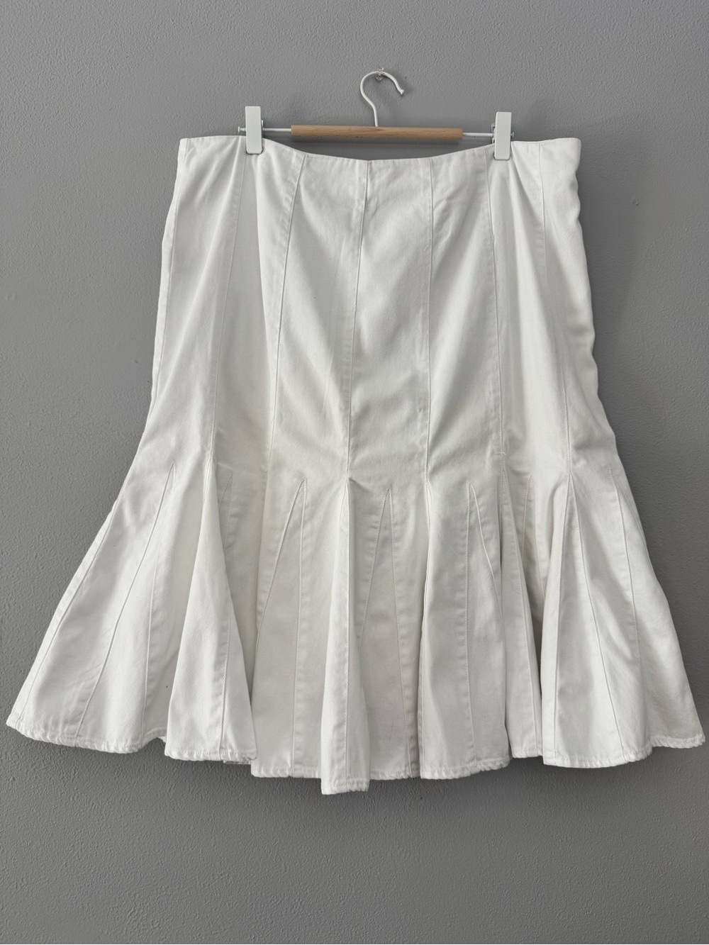 Lauren Ralph Lauren White Denim Trumpet Skirt - Paneled Midi Mermaid - Size 14 - Picture 2 of 7